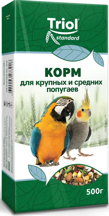 Корм Тriol Standard для крупных и средних попугаев, 500г