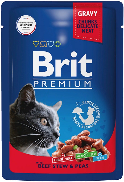Брит Premium Пауч для взрослых кошек говядина и горошек 85г