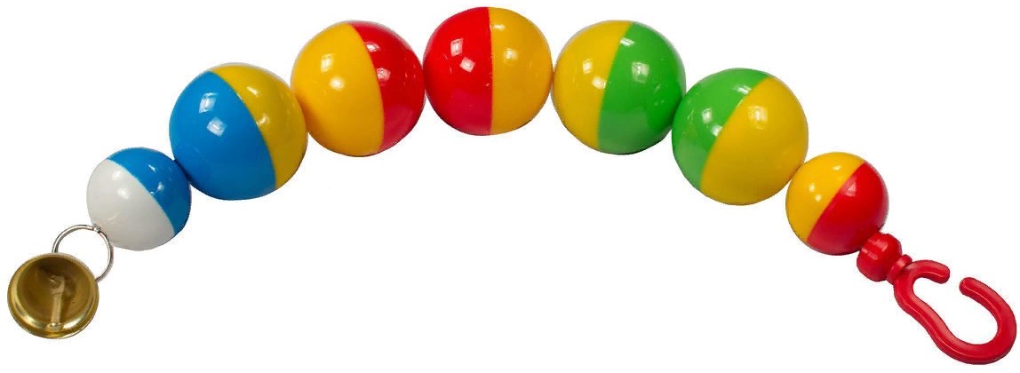 Игрушка для попугаев на тросике с колокольчиком "7 шариков"44см