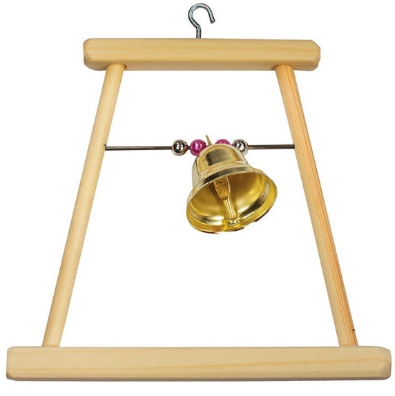 Качели для попугая деревянные средние с бусами и колокольчиком