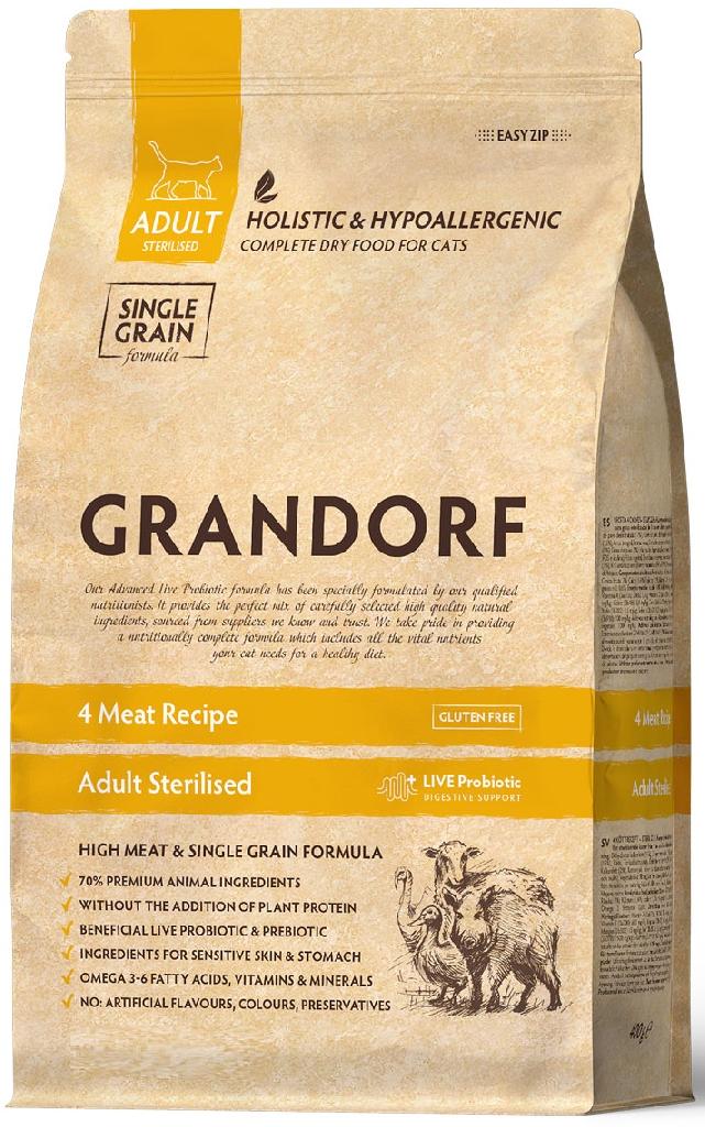 GRANDORF 4 мяса с пробиотиками для стерилизованных кошек
