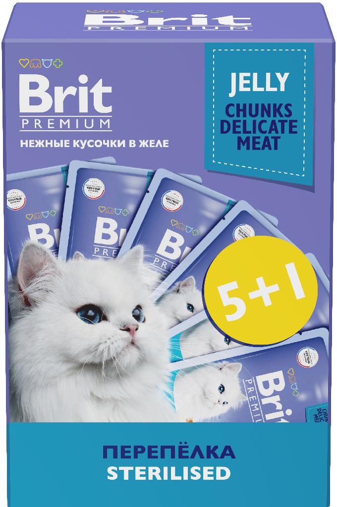 Брит Premium Пауч для взрослых стерилизованных кошек перепелка в желе 5+1