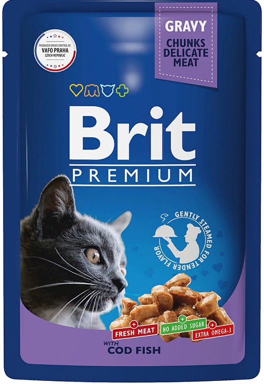 Брит Premium Пауч для взрослых Кошек Треска в соусе 85г
