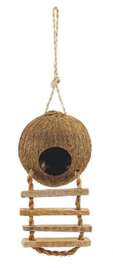 Домик NATURAL для птиц из кокоса "Шале" с лестницей, 100-130/450мм
