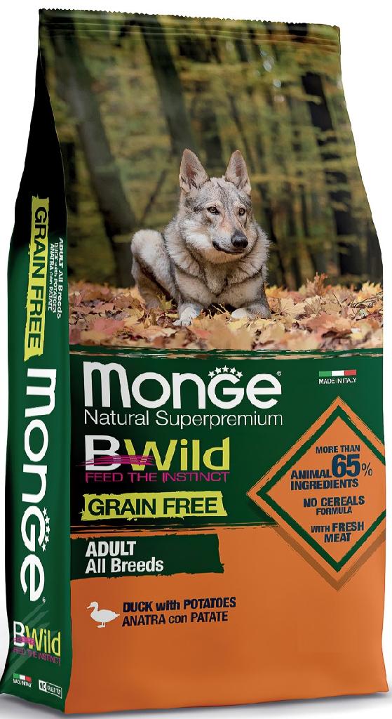 Monge Dog BWild GRAIN FREE беззерновой корм из утки с картофелем для собак всех пород